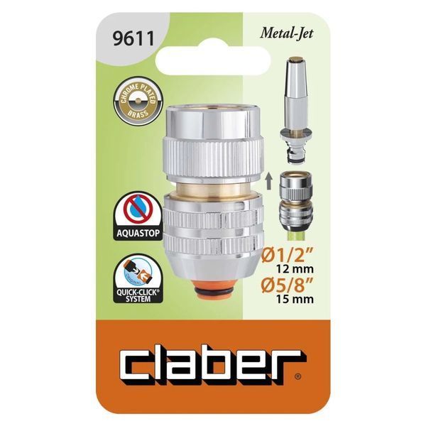 Коннектор для поливочного шланга 1/2"-5/8" с системой "Aquastop" Claber Metal-Jet 9611 82952 фото