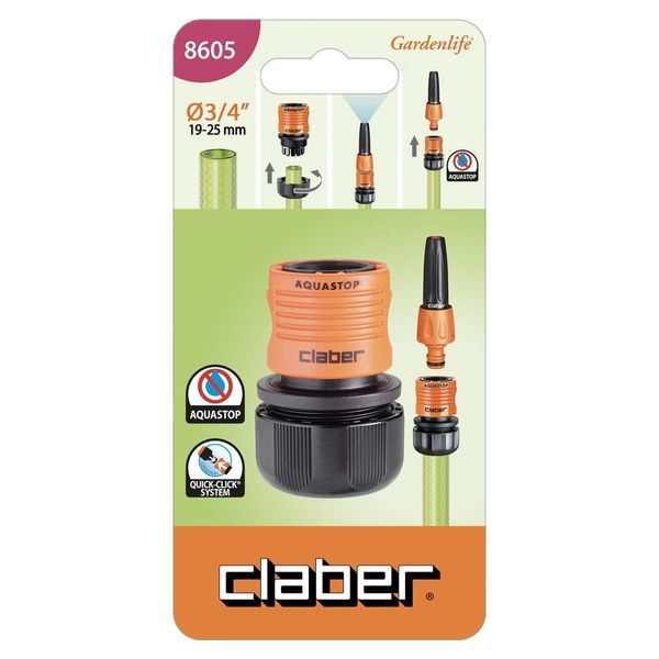 Конектор для поливального шлангу 3/4" з системою "Aquastop" Claber 8605 81848 фото