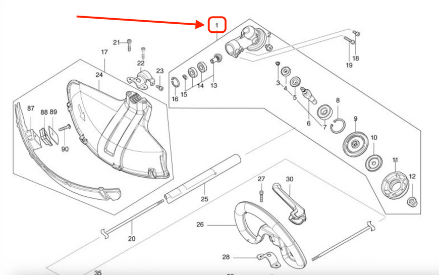 Редуктор в зборі акумуляторної мотокоси Makita DUR369, UR007G, UR201C (123853-1) 123853-1 фото