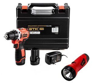 Шурупокрут акумуляторний GTM DS12/38BL з ліхтарем GTM FLC12/1 (38 Нм, 0.8-10 мм, BL, 12 В) 2896_BEO1 фото