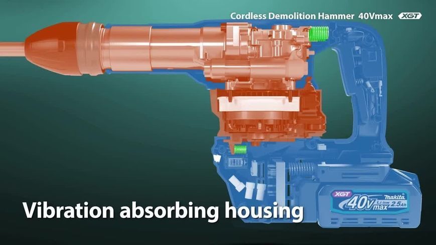 Молоток отбойный аккумуляторный Makita HM001GZ (9.4 Дж, 0-2650 мин-1, XGT, 1100 Вт, BL, SDS-MAX, AVT, 5.8 кг, без аккумуляторов и зарядного устройства) HM001GZ фото