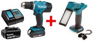 Шуруповерт аккумуляторный Makita DDF453BEO1 с фонарем Makita DML816X (42 Нм, 1.5-13 мм, LXT, DDF453BEO3) DDF453BEO3 фото