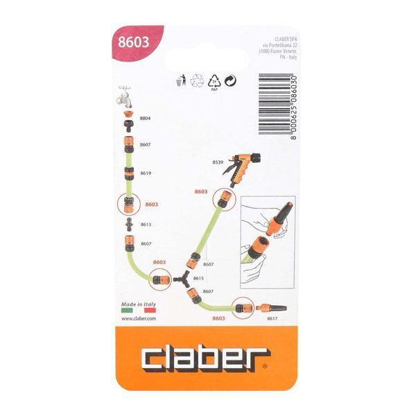Коннектор для поливочного шланга 1/2" с системой "Aquastop" Claber 8603 81847 фото